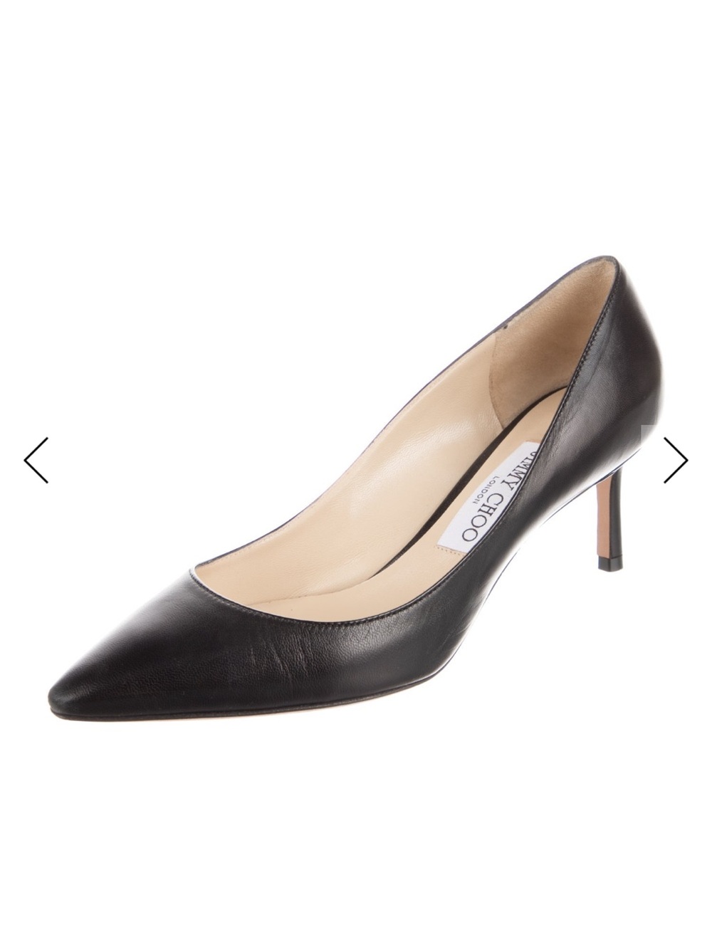Jimmy Choo Black Leather Pointed-Toe Mid Kitten Heel Pump